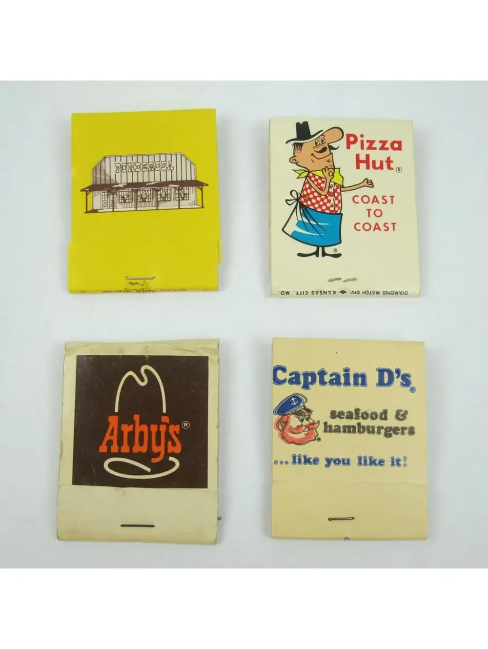 4 Vintage Matchbooks Ponderosa, Pizza Hut, Arby's & Captain D's Restaurants